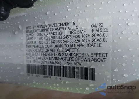 2022 Honda Pilot Awd Black Edition из США, поврежденный, VIN 5FNYF6H74NB046543